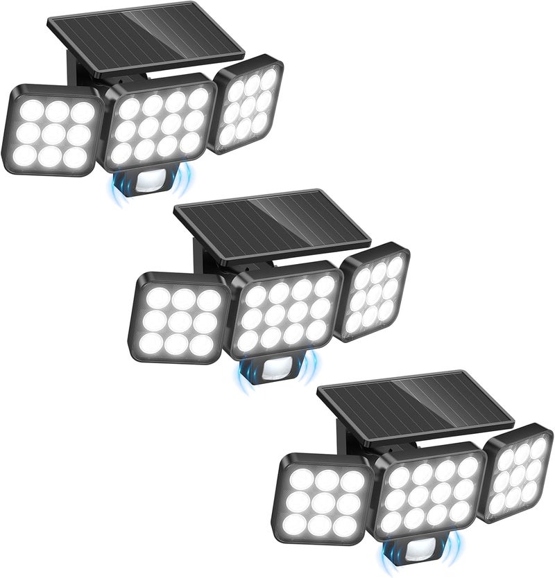 WdtPro Solar Lights Outdoor Flood Light 3 Pack, 3500LM Bright Motion Sensor Outdoor Lights, 3 Heads & Upgrade Glass Panel, LED Solar Powered Security Light Spotlights Waterproof for Outside Yard - Image 1
